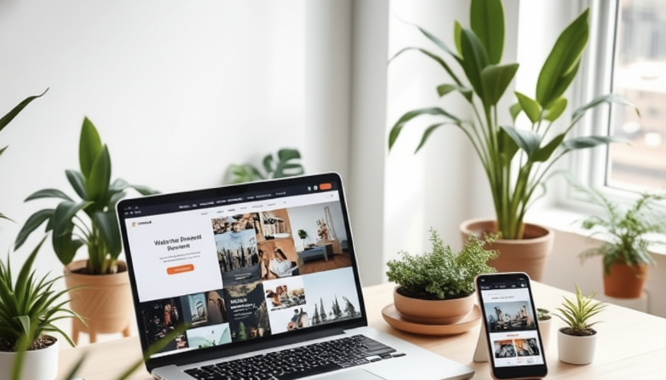 ノートPCとスマホを並べて作業するデスク